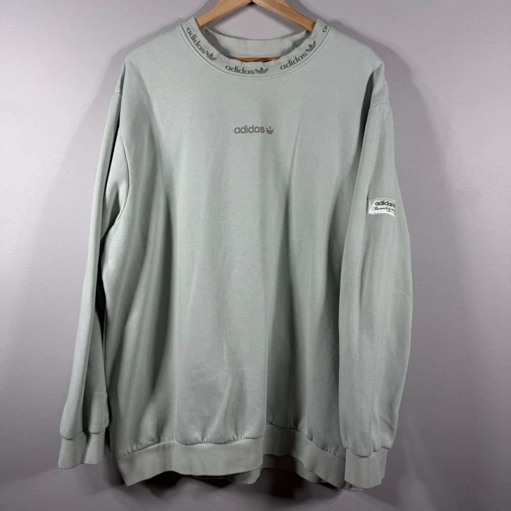 Adidas Embroidered Logo Ribbed Neck Sweatshirt Sage Green 2XL